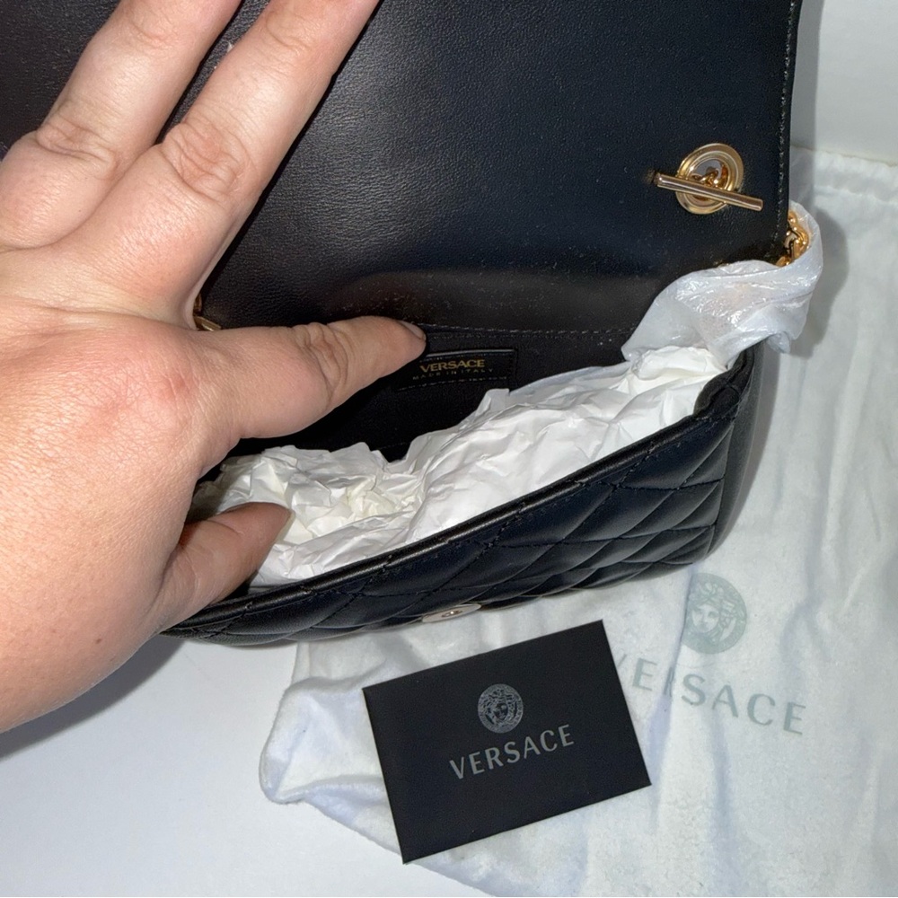 NWT VERSACE Medusa luxury black calfskin quilted gold hardware mini shoulder bag - Picture 7 of 8
